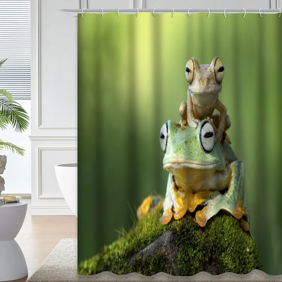 LALILO Forest Green Waterproof Shower Curtain,Tree Frog Animal Pet Beautiful Exotic Funny Sitting Toad Shower Curtains for Bathroom with 12 Hooks,72x72 Inch