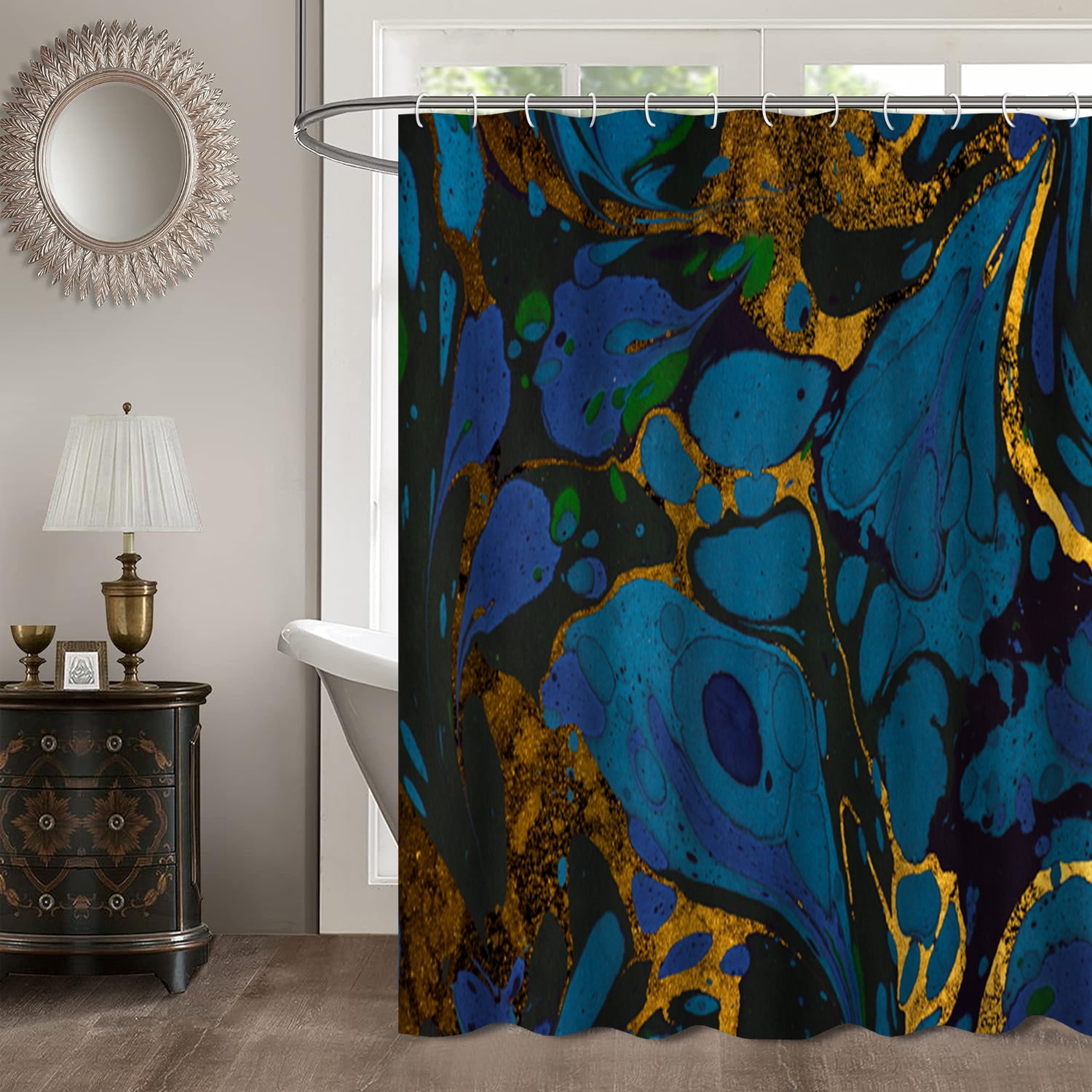 LALILO Gold Fabric Shower Curtain for Bathroom Ink,Waterproof Shower