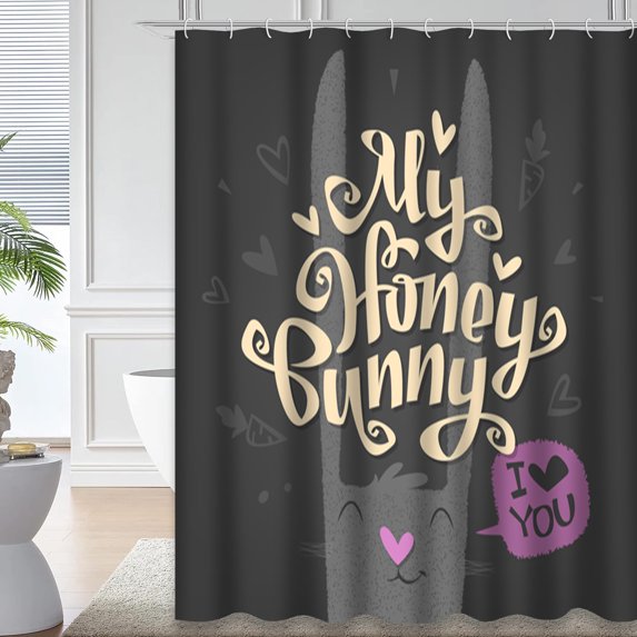 LALILO Grey Gray Waterproof Shower Curtain,Honey Bunny I Love You Modern Lettering Greeting Happy Shower Curtains for Bathroom with 12 Hooks,72x72 Inch