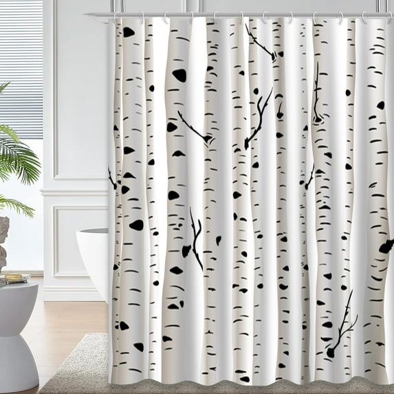 LALILO Grey Tree Vector Waterproof Shower Curtain,Birch Tree Forest Autumn Bare Black Botanical Branch Shower Curtains for Bathroom with 12 Hooks,72x72 Inch