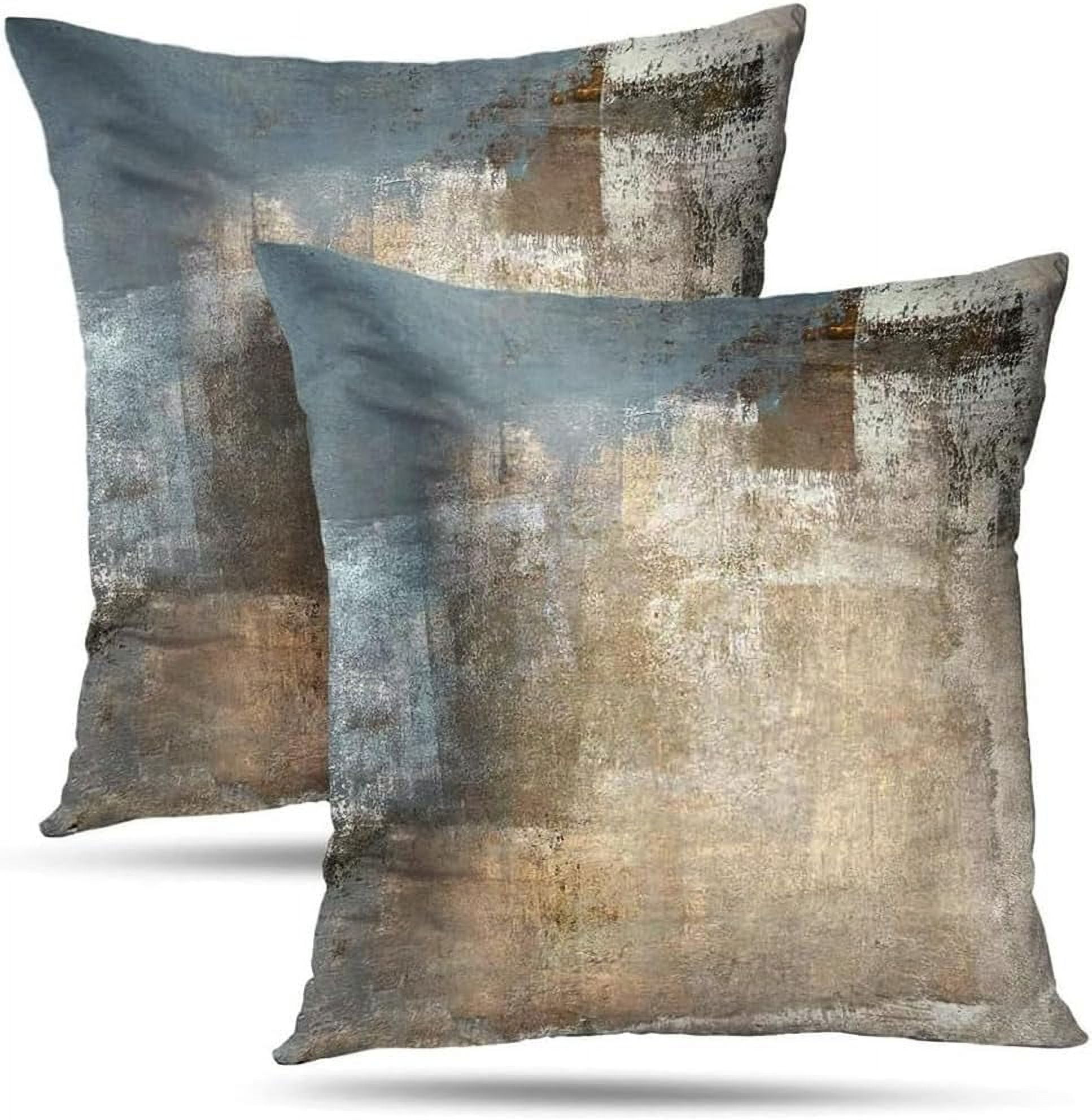 LALILO Grey and Beige Abstract Art Contemporary Pillow Cover, Modern Cushion Cover 18 x 18 Inch 2Pcs