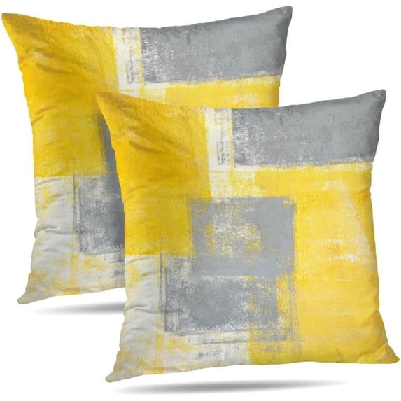 LALILO Grey and Yellow 20X20 Pillow Covers 2Pcs, Abstract Art Decorative Throw Pillow Covers