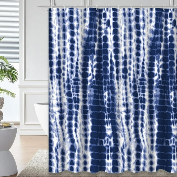 LALILO Ink Blue Waterproof Shower Curtain,Navy Indigo Blue Tie Dye Watercolor Batik Color Water Repeat Shower Curtains for Bathroom with 12 Hooks,72x72 Inch