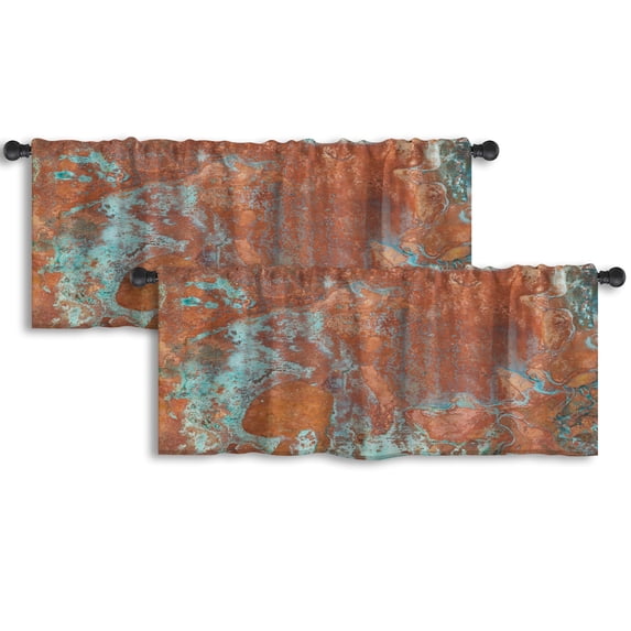 LALILO Kitchen Curtain Valance Aged Copper Green Rod Pocket Window Curtain 52"x 18" Set of 2