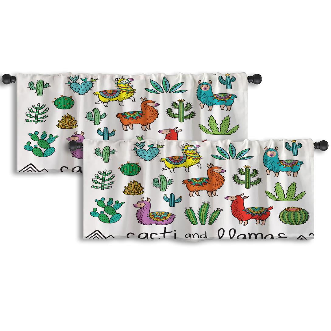 LALILO Kitchen Curtain Valance And And Stickers Llama Cute Rod Pocket ...