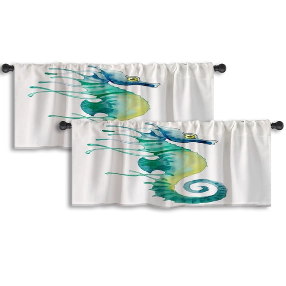 LALILO Kitchen Curtain Valance Animal Watercolor Rod Pocket Window Curtain 52"x 18" Set of 2