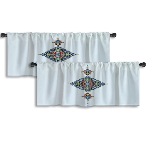 LALILO Kitchen Curtain Valance Arabic Floral Border Rod Pocket Window Curtain 52"x 18" Set of 2