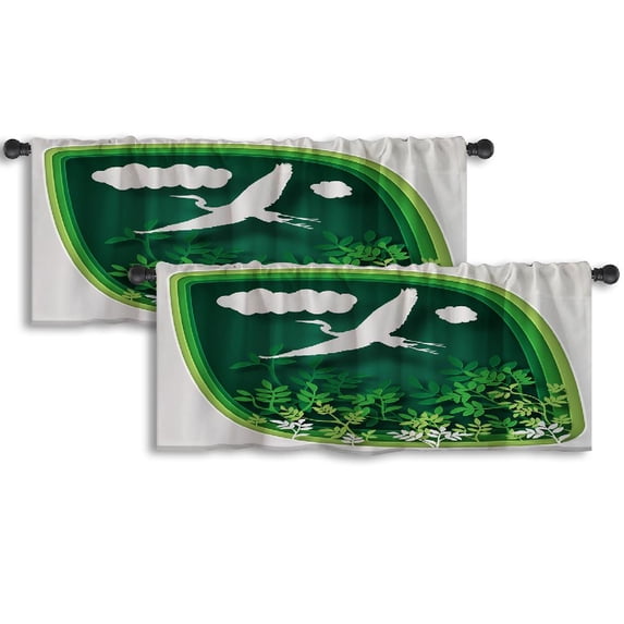 LALILO Kitchen Curtain Valance Art Bird Tree Branch Forest Rod Pocket Window Curtain 52"x 18" Set of 2