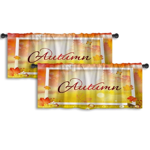 LALILO Kitchen Curtain Valance Autumn Autumn Landscape Fall Rod Pocket Window Curtain 52"x 18" Set of 2