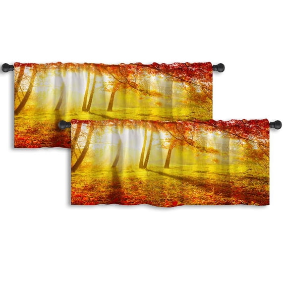 LALILO Kitchen Curtain Valance Autumn Fall Autumnal Park Rod Pocket Window Curtain 52"x 18" Set of 2