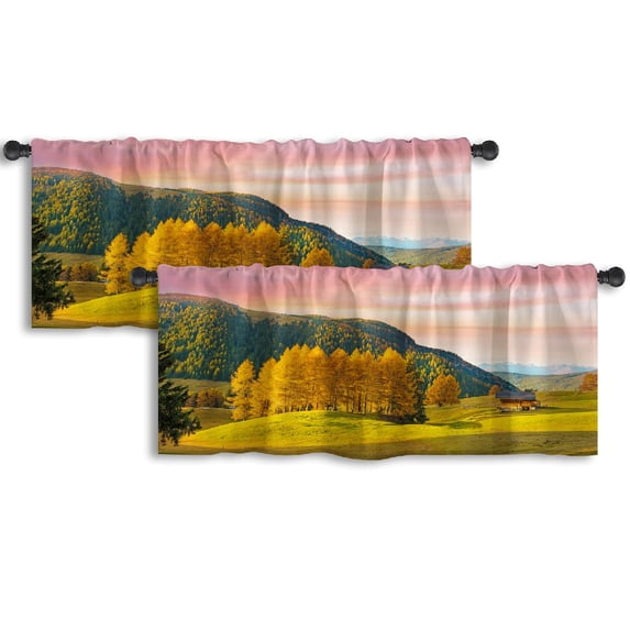 LALILO Kitchen Curtain Valance Autumn Landscape With Rod Pocket Window Curtain 52"x 18" Set of 2