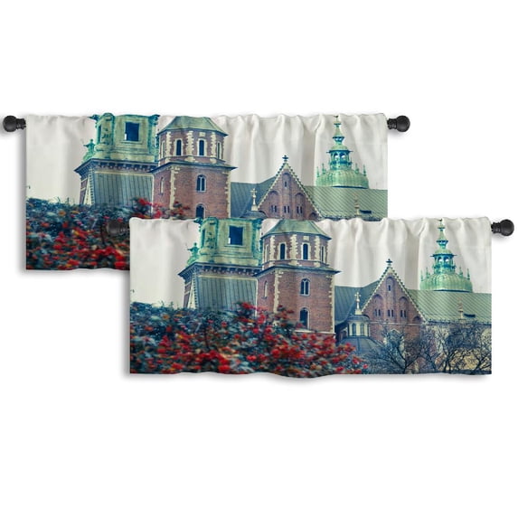 LALILO Kitchen Curtain Valance Autumn Still Life Pumpkin Rod Pocket Window Curtain 52"x 18" Set of 2