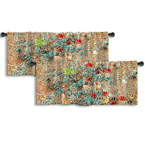 LALILO Kitchen Curtain Valance Autumn Tree Christmas New Year Rod Pocket Window Curtain 52"x 18" Set of 2