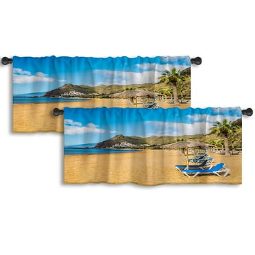 LALILO Kitchen Curtain Valance Beautiful Beach Santa With Rod Pocket Window Curtain 52"x 18" Set of 2