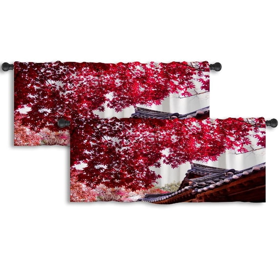 LALILO Kitchen Curtain Valance Beautiful Color Trees Tiled Rod Pocket Window Curtain 52"x 18" Set of 2