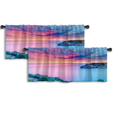 LALILO Kitchen Curtain Valance Beautiful Dawn Rod Pocket Window Curtain 52"x 18" Set of 2