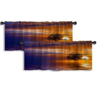 LALILO Kitchen Curtain Valance Beautiful Natural Rod Pocket Window Curtain 52"x 18" Set of 2