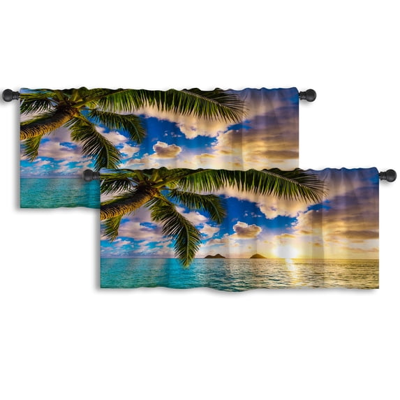 LALILO Kitchen Curtain Valance Beautiful Sunrise Rod Pocket Window Curtain 52"x 18" Set of 2