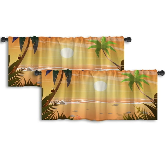 LALILO Kitchen Curtain Valance Beautiful Turquoise Waters Rod Pocket Window Curtain 52"x 18" Set of 2