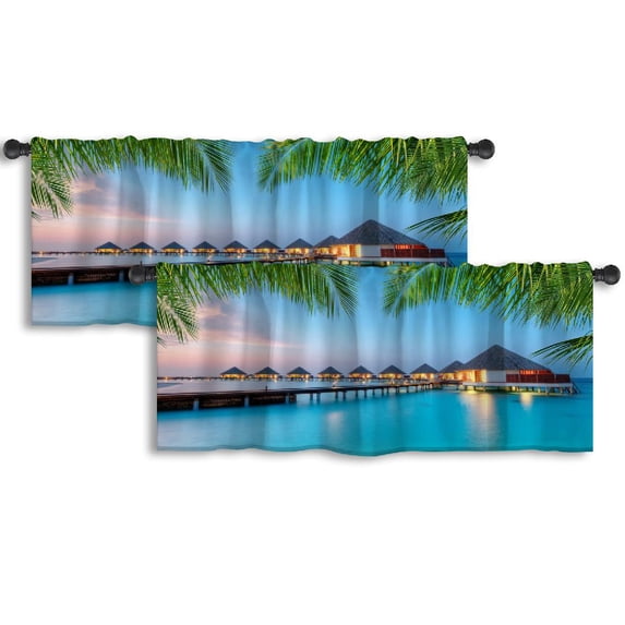 LALILO Kitchen Curtain Valance Big Brown Bear Walking Lake Rod Pocket Window Curtain 52"x 18" Set of 2