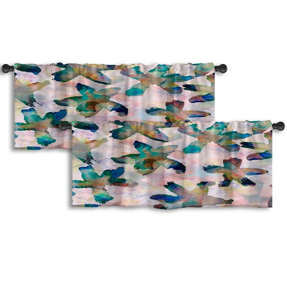 LALILO Kitchen Curtain Valance Big Exotic Flowers Watercolor Rod Pocket Window Curtain 52"x 18" Set of 2