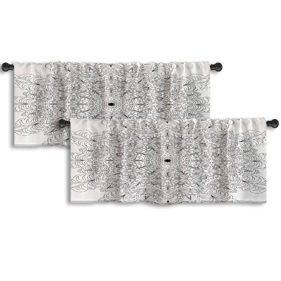 LALILO Kitchen Curtain Valance Black And White Coloring Rod Pocket Window Curtain 52"x 18" Set of 2