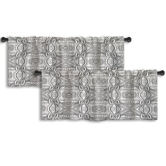 LALILO Kitchen Curtain Valance Black And White Geometric Rod Pocket Window Curtain 52"x 18" Set of 2