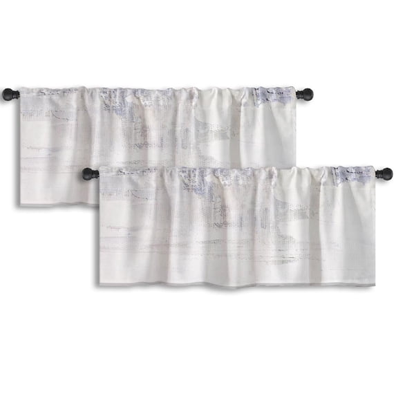 LALILO Kitchen Curtain Valance Black And White Oil Canvas Rod Pocket Window Curtain 52"x 18" Set of 2