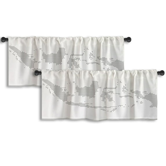 LALILO Kitchen Curtain Valance Black White Indonesia Rod Pocket Window Curtain 52"x 18" Set of 2