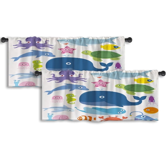 LALILO Kitchen Curtain Valance Blue Beautiful Mountains Winter Rod Pocket Window Curtain 52"x 18" Set of 2