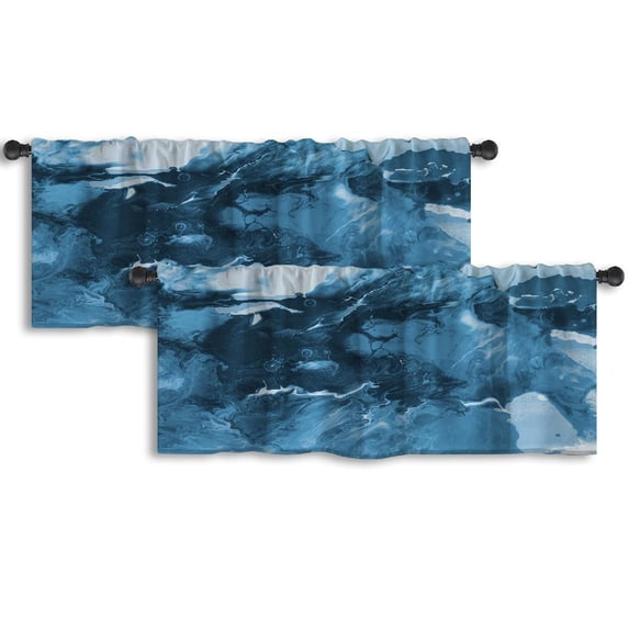 LALILO Kitchen Curtain Valance Blue Creative Acrylic Canvas Rod Pocket Window Curtain 52"x 18" Set of 2