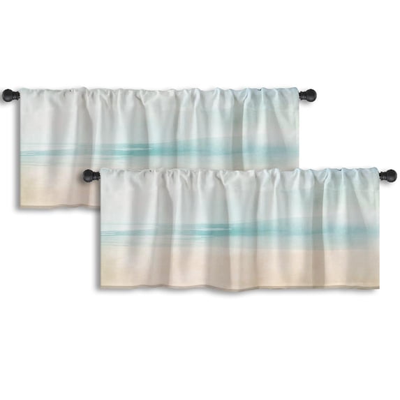 LALILO Kitchen Curtain Valance Blue Ink Summer Beach Water Rod Pocket Window Curtain 52"x 18" Set of 2