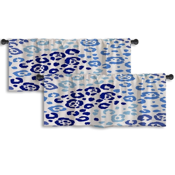 LALILO Kitchen Curtain Valance Blue Leopard Animal Rod Pocket Window Curtain 52"x 18" Set of 2