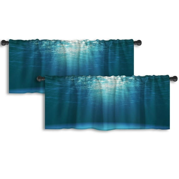 LALILO Kitchen Curtain Valance Blue Nature Deep Rod Pocket Window Curtain 52"x 18" Set of 2