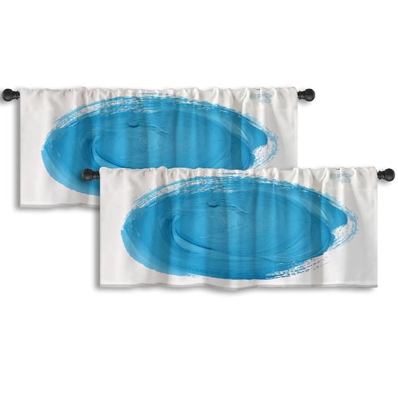 LALILO Kitchen Curtain Valance Blue Round Watercolor Stain Rod Pocket Window Curtain 52"x 18" Set of 2