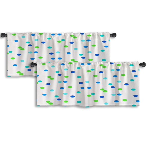 LALILO Kitchen Curtain Valance Blue Vintage Polka Dots Rod Pocket Window Curtain 52"x 18" Set of 2