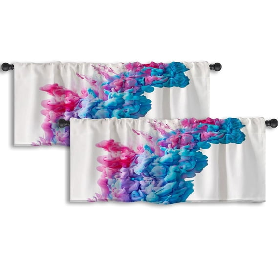 LALILO Kitchen Curtain Valance Blue Water Color Water Acrylic Rod Pocket Window Curtain 52"x 18" Set of 2