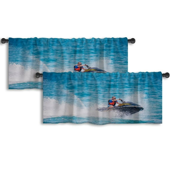 LALILO Kitchen Curtain Valance Blue Watercolor Butterfly Rod Pocket Window Curtain 52"x 18" Set of 2