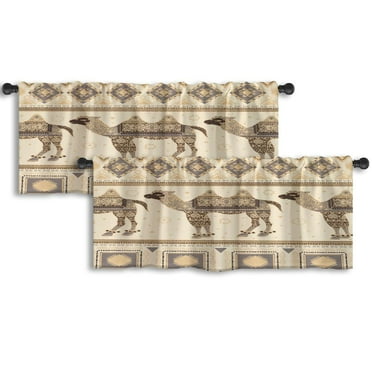 LALILO Kitchen Curtain Valance Bohemian With Camel And Rod Pocket Window Curtain 52"x 18" Set of 2