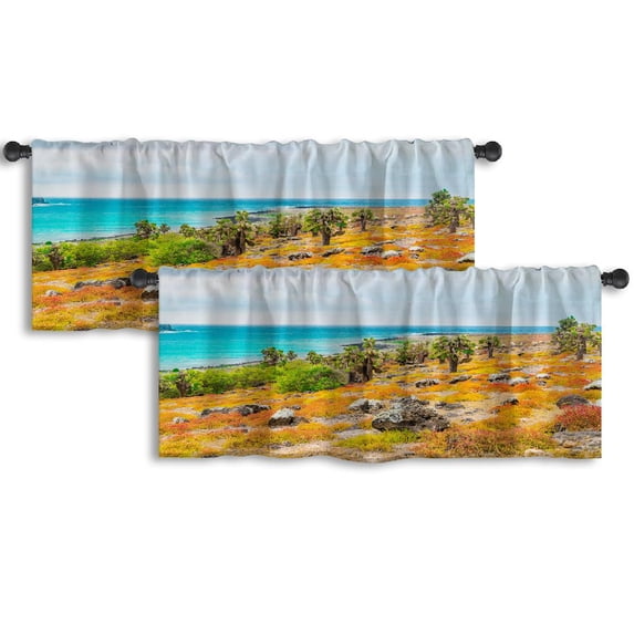 LALILO Kitchen Curtain Valance Tropical Sea Landscape Blue Rod Pocket Window Curtain 52"x 18" Set of 2