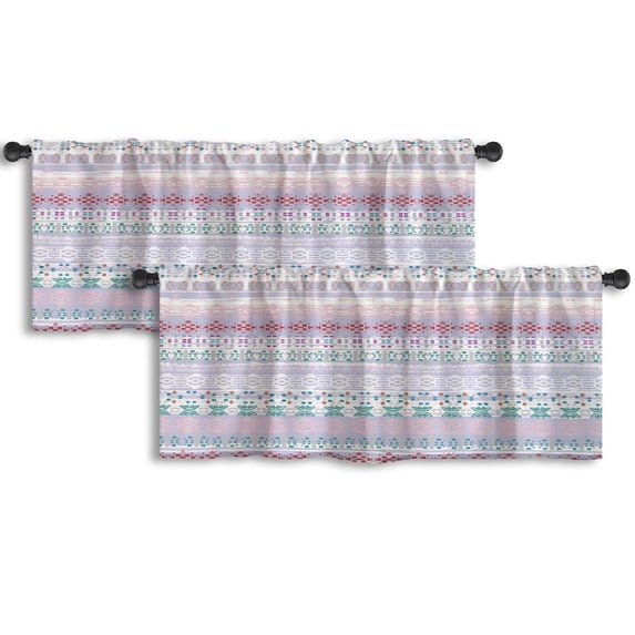 LALILO Kitchen Curtain Valance Boho Ethnic Tribal Art Old Rod Pocket Window Curtain 52"x 18" Set of 2