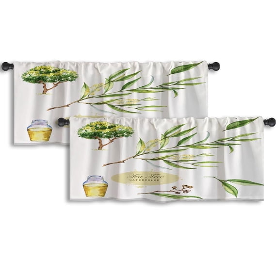 LALILO Kitchen Curtain Valance Botanical Tea Tree And Medical Rod Pocket Window Curtain 52"x 18" Set of 2