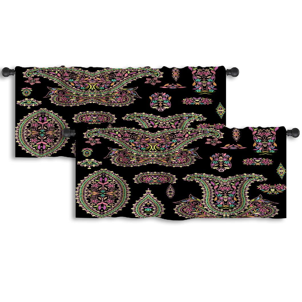 LALILO Kitchen Curtain Valance Bright Bohemian Ethnic With Rod Pocket ...