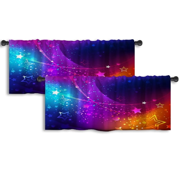 LALILO Kitchen Curtain Valance Bright With Stars Rod Pocket Window Curtain 52"x 18" Set of 2