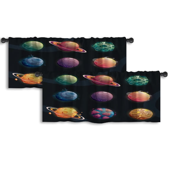 LALILO Kitchen Curtain Valance Cartoon Fantasy Planets Rod Pocket Window Curtain 52"x 18" Set of 2