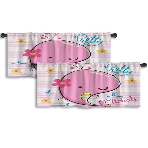LALILO Kitchen Curtain Valance Cartoon Pretty Whale Girl Rod Pocket Window Curtain 52"x 18" Set of 2