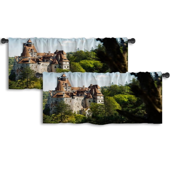 LALILO Kitchen Curtain Valance Castle Castle Castle Ancient Rod Pocket Window Curtain 52"x 18" Set of 2