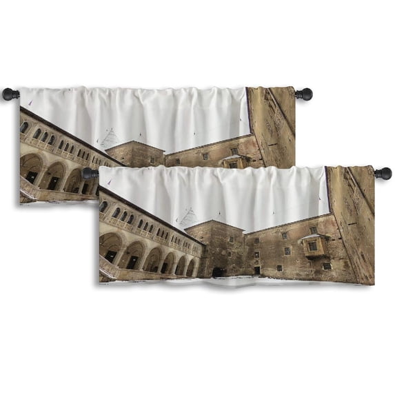 LALILO Kitchen Curtain Valance Castle Castle Castle Rod Pocket Window Curtain 52"x 18" Set of 2