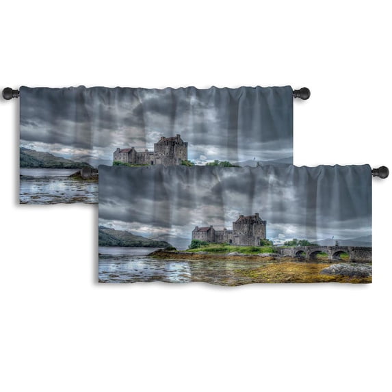 LALILO Kitchen Curtain Valance Castle United Kingdom Rod Pocket Window Curtain 52"x 18" Set of 2