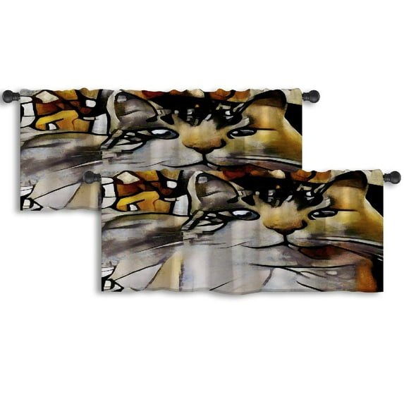 LALILO Kitchen Curtain Valance Cat Oil Canvas With Rod Pocket Window Curtain 52"x 18" Set of 2